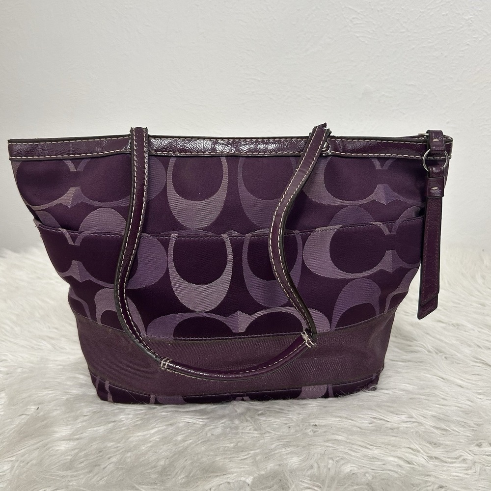 Coach 1941 est. No. 1260- F20018 Purple Canvas w/Leather trim Signature Stripe - Picture 9 of 14